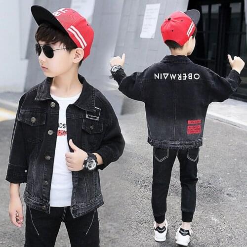 Black Jean Spring Autumn Coat Outerwear Top Children Clothes Kids Costume Teenage School Boy Clothing High Quality