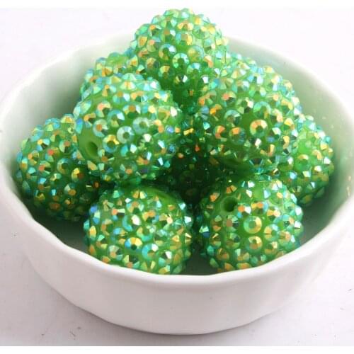 Kwoi vita 100pcs A lot Lime Green Ab 20MM Jelly Resin Rhinstone Ball Beads for Chunky Jewelry Making