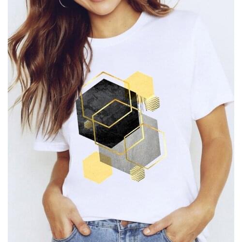 Summer Beautiful Geometry Printed Women T Shirt Fashion Print Lady T-shirts Top T Shirt Ladies Womens Graphic Female Tee T-Shirt