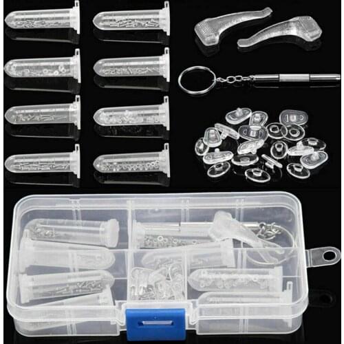 Eyeglass Repair Tool Kit Screwdriver Silicone Ear Pads Nose Pads Steel Screw Nut Plastic Shoulder Washers With Storage Case