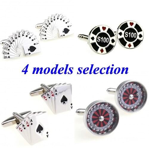 Fashion Playing Cards Lucky Wheel Cufflink Cuff Link 1 Pair Free Shipping Biggest Promotion