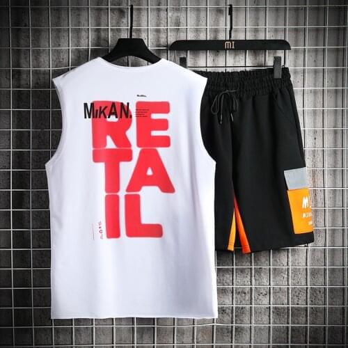2021 new men summer men sportswear two-piece sleeveless print T-shirt shorts vest suit youth trend suit