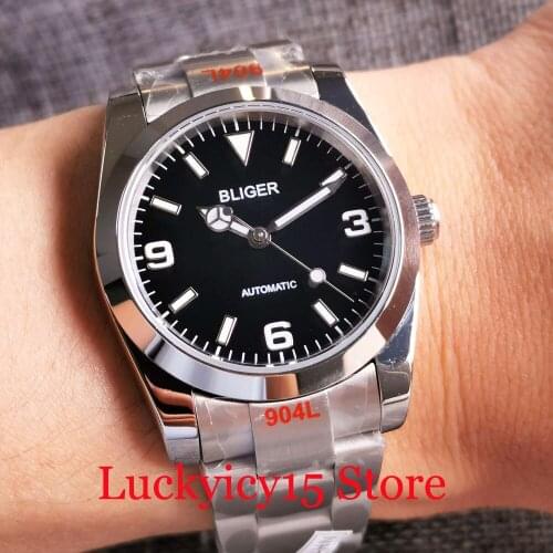 BLIGER 24 Jewels NH35A 36mm/39mm Polish Bezel Automatic Men Watch Jubilee/Glide Lock Oyster Bracelet Flat Sapphre Crystal