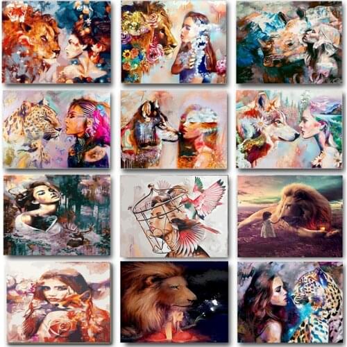 Girl Painting By Number Animal Woman For Adults Canvas 40x50 Frame DIY KIts Oil Pictures Drawing Paint Coloring By Numbers Decor