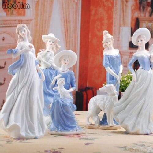 NOOLIM High Grade Ceramic Goddess Girls Lady Figurines Home Decor Crafts Room Decor Wedding Handicraft Ornament Porcelain Statue