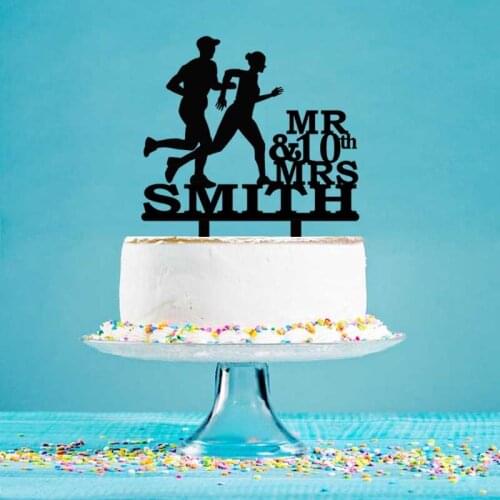Personalized Wedding Anniversary Cake Topper Custom Mr Mrs Name Couple Running 10th 20th 30th 40th Anniversary Cake Topper YC134