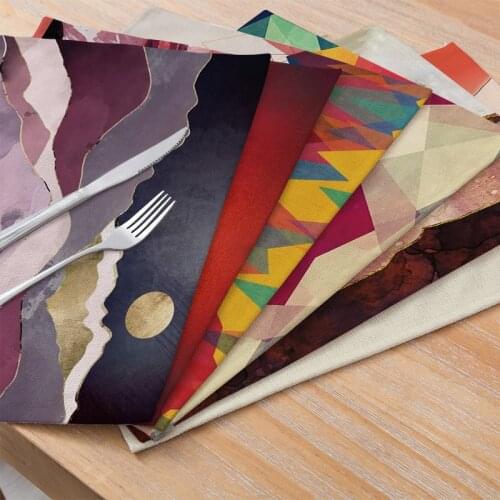 Tableware Mat Scene Sunset Printed Polyester Linen Placemats for Kitchen Cafe Table Waterproof Pad Coaster Home Decor 32*42cm/Pc