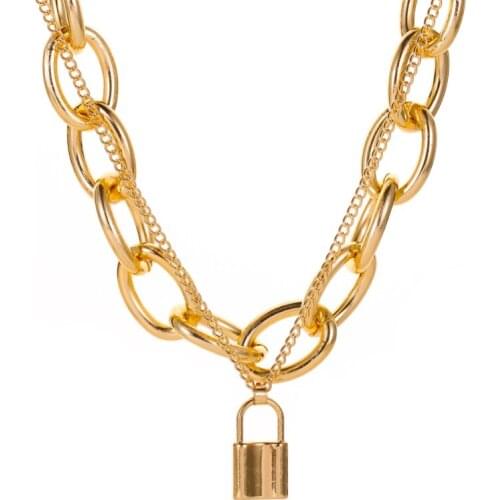 Simple Golden White Mini lock Alloy Pendant Retro Necklace For Women Two Layer Punk Choker Womens Accessories