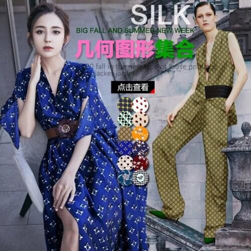 PRINTED SILK STRETCH SATIN 140cm width 19momme Natural Silk Dresses Fabrics Patch Work DIY Material