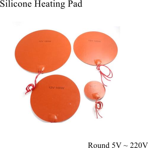 Round 5V 12V 24V 220V Silicone Heating Pad Electric Silicone Rubber Heat Mat Heated Bed Plate Flexible Waterproof 3D Printer