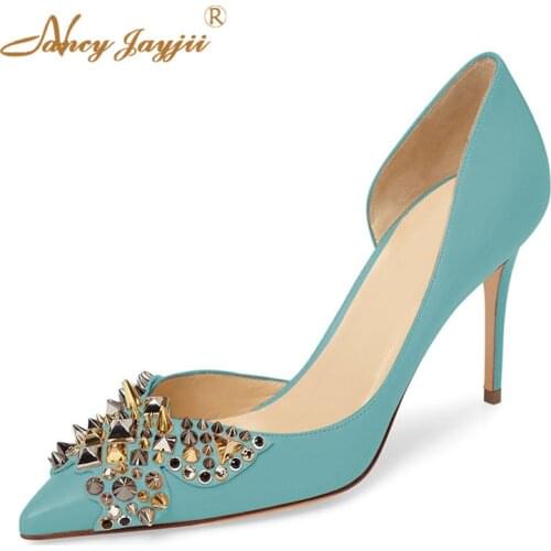 Light Blue So Kate D'orsay Rivets Stilettos Pumps Woman Pointed Toe Super High Thin Heels Ladies Wedding Shoes Large Size 32 38