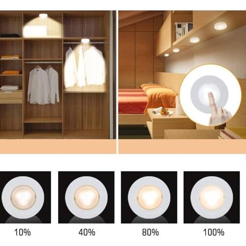 LED Puck Lights Close Wardrobe Stair Hallway Night Lamp 2 Colors Wireless Dimmable Touch Sensor Under Kitchen Cabinets Lights