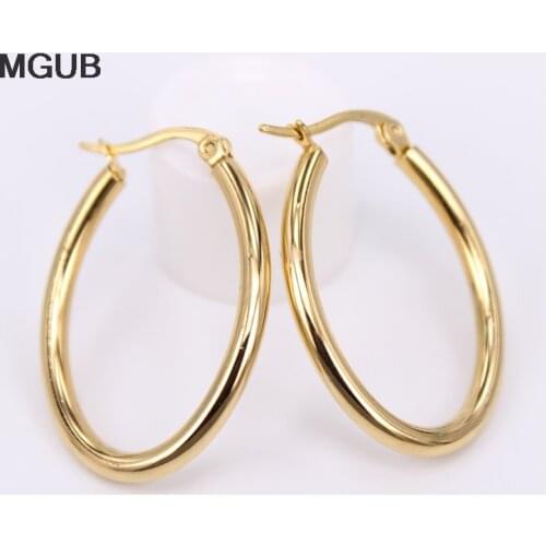 MGUB African jewelry Gold color Classic Hoop earrings Exquisite Stainless steel jewelry oval Small earrings For women HX39