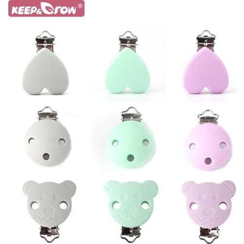 Keep&Grow 2pcs Silicone Pacifier Chains Clips Heart Bear Round Baby Teether Clips Hold Nipple Chains Baby Oral Care Products