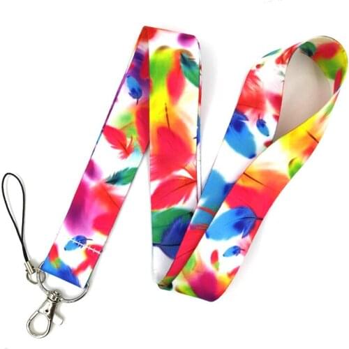 30pcs Feather Leave Rainbow Color Lanyard for Key Phone Cool Neck Strap Lanyard for Camera Whistle ID Badge webbings ribbons
