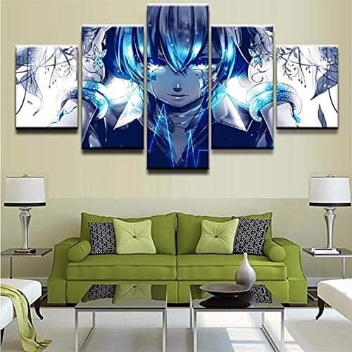 5 Piece Wall Art Canvas Anime Manga Figure Sapphire Girl Pictures And Prints Home Living Room & Bedroom Decoration Paintings