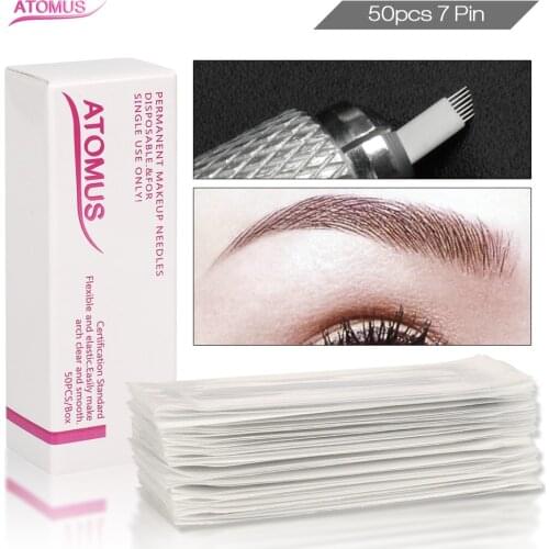 50pcs 7pin Microblading Blade Permanent Makeup Eyebrow Tebore Laminas Microblading Manual Pen Eyebrow Embroidery Tattoo Naalden
