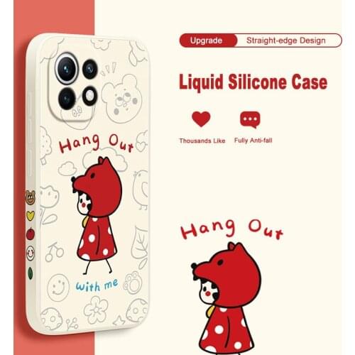 ASINA Cartoon Case For Xiaomi Mi11 10 Poco X2 F2 F3 Straight EdgeLiquid Silicone Cases For Redmi Note 9 8 7 Cover Capa Couple