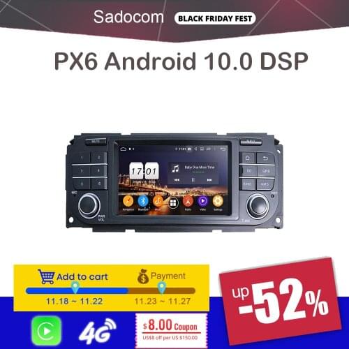 PX6 DSP 2 din Android10.0 4GB RAM 64GB Car DVD Player autoradio For Jeep Liberty Sebring Grand Cherokee Wrangler Chrysler 300M