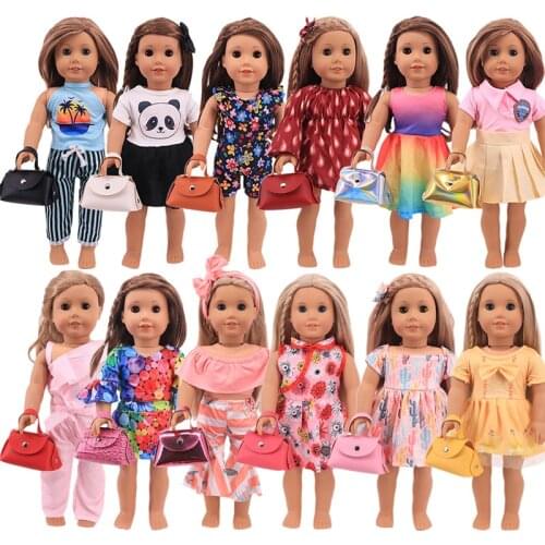 Free Shipping Doll Clothes 2Pcs/Set=1 Dress+1 Free Hangbags For 18 Inch American of Girl`s&43cm Reborn Baby New Born Doll Toy