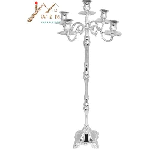 IMUWEN Top selling Shiny silver plated candelabra, 83cm height metal wedding candle holder of 5-arms, party or events use