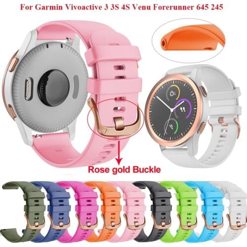 Wristband Rose Gold Button Silicone Watchbands Sports Straps For Garmin Forerunner 245M/645/Vivoactive 3/3S/4S/Venu 2S Bracelet