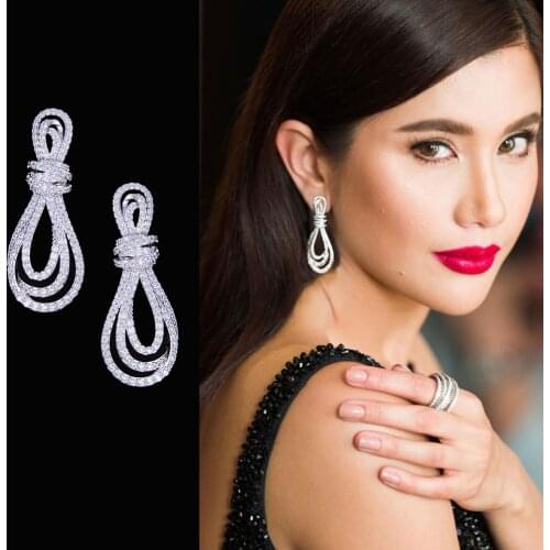 GODKI 39mm Bowknot Full Mirco Paved Micro Zirconia Women Bridal Dress Wedding Everyday Drop Earring Fashion Jewelry
