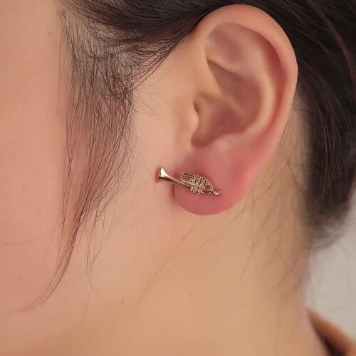 Delicate Trumpet Stud Earrings Music Instrument Earring Dainty Birthday Jewelry Gift for Children Girlfriend Music Lover