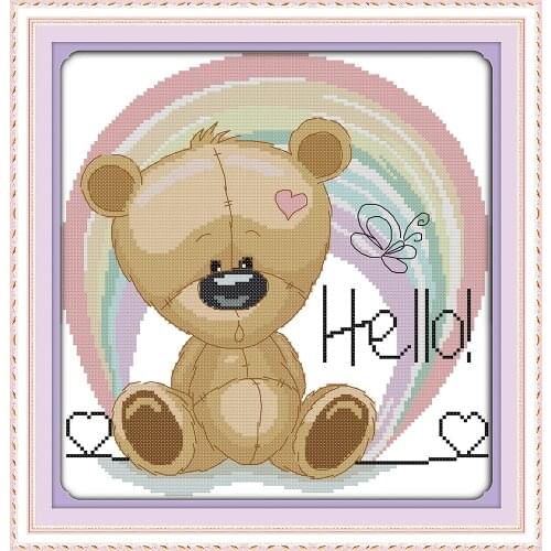 Joy Sunday Happy baby bear Counted Printed On Fabric DIY Cross Stitch Patterns Embroidery Kit Home Decor Cross-stitch