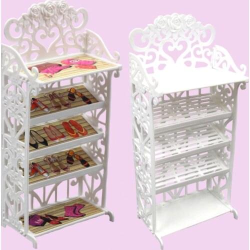 Dollhouse One Set Plastic White Shoes Rack Shoe Cabinet Playhouse Furniture Accessories Baby Girls DIY Toy