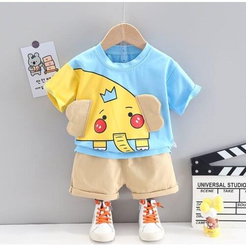 Boys summer suit 2021 new childrens handsome baby foreign style summer short-sleeved two-piece Korean childrens clothing