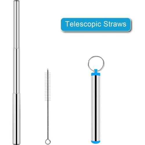 50PCS Reusable Stainless Steel Straws, Three-Section Adjustable Telescopic Straight Straw Set with Cleaning Brush