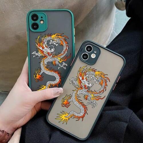 Fashion Animal Flame Phone Case for IPhone 12 Pro MAX 7 8 Plus X XR XS 11 6 S Plus SE2020 Vintage Chinese Dragon Black Cover