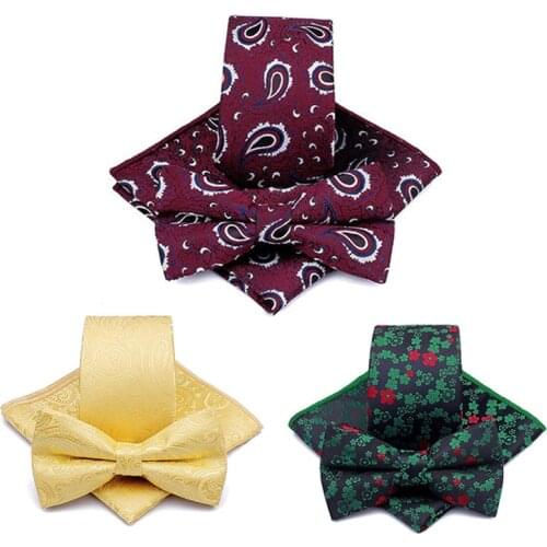 Ricnais Fashion Mens 6cm Print Tie Set Tie Bowtie and Pocket Square Set Business Classic Wedding Gift Formal occasions Ties