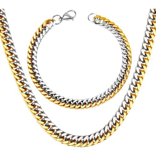 LUXUKISSKIDS Stainless Steel Necklace Bracelet Set For Men Fashion Jewelry High Quality Link Chain Jewelry Sets Party