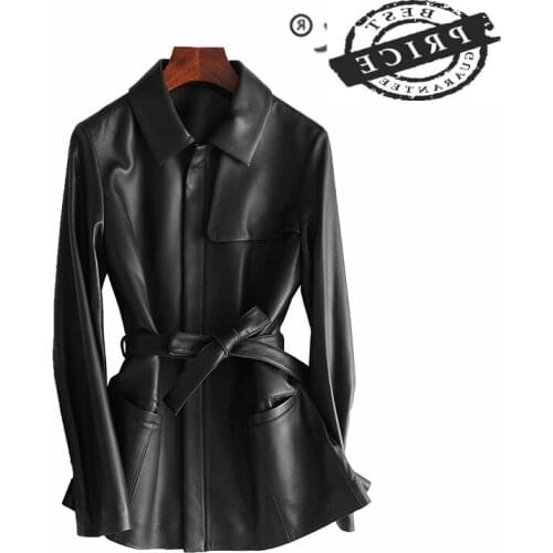 Genuine Leather Jacket Women Moto Jacket + Belt Real Sheepskin Coat Female Autumn Slim Long Outwear Winter Clothes LR123a