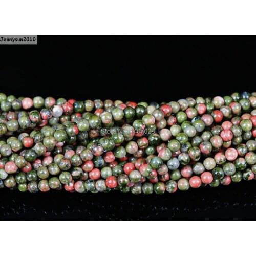 Natural Unakite Gems Stones 3mm Smooth Round Spacer Loose Beads 15'' Strand for Jewelry Making Crafts 5 Strands/Pack
