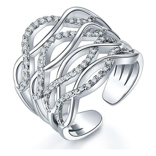 New Fashion Crystal Rings For Women Cubic Zirconia Open Ring Adjustable Punk Silver Jewelry Gift Anillos Mujer Accessories