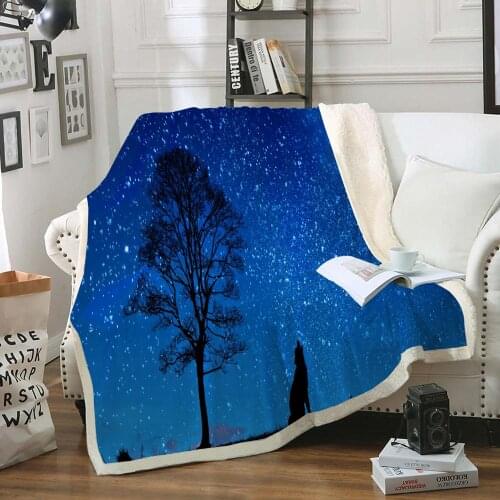 Galaxy Blanket Wolf Throw Blanket Sherpa Fleece Blanket Kids Girls Boys Flannel Plush Blanket Blue Blanket Soft Bed Sofa Blanket