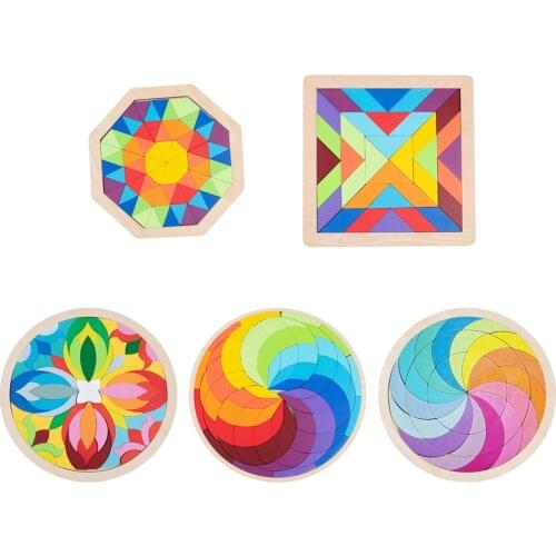 Rainbow Tangram Puzzle Wooden Blocks Math Toy for Children Logic Training