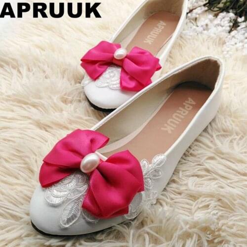 Size 34-41 women shoes flats white laces big pink bow ballets flats casual shoes round toes women wedding princess flats