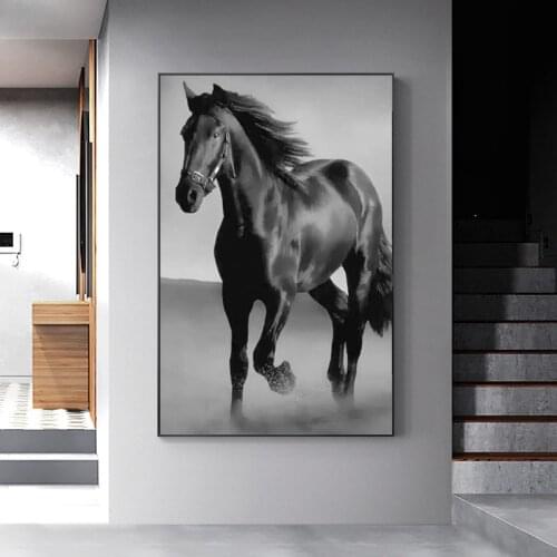 Nordic Modern Black Horse Animal Art Canvas Painting Posters and Print Wall Art for Living Room Home Decor (No Frame)