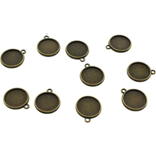 JWEIJIAO Double Sides 16 mm Inner Size Glass Cabochon Antique Bronze Round One hole Cameo Base Setting Charms Pendant 10pcs/lot
