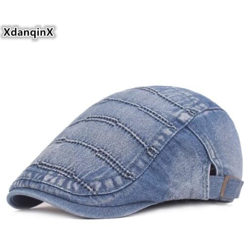 XdanqinX Womens Denim Hat Vintage Old Berets Mens Retro Tongue Cap Adjustable Size Novelty Personality Fashion Cowboy Hats
