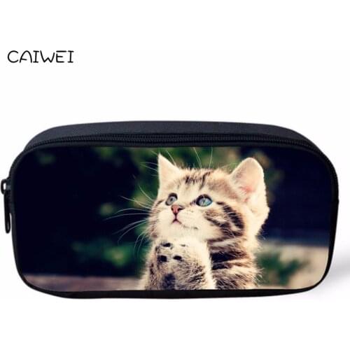 Cute Prints Women Makeup Bag School Student Pencil Bag Lovely Cat Pattern School Girl Lightweight Pen Pouch Durable Cosmetic Bag