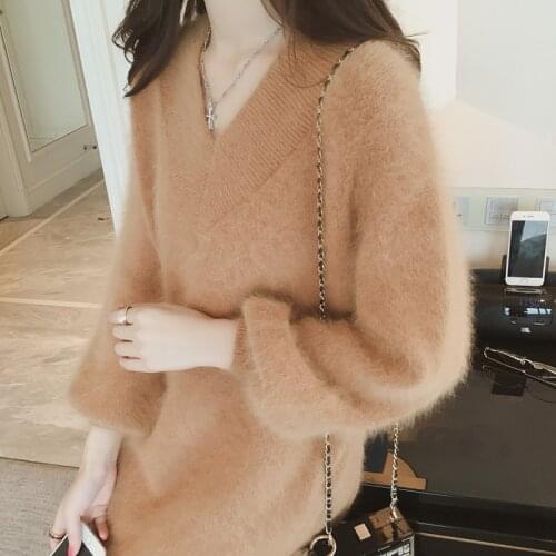 Womens 2018 Winter Fashion V-neck Long Sleeve Solid Pullover Warm Knitting Casual Sweater HM0001