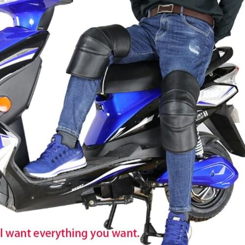 1 pair of short cross-country motorcycle knee pads PU leather waterproof motorcycle men and women knee pads thick warm