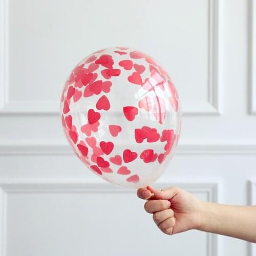10pcs 12inch Red Heart Confetti Transparent Latex Balloons Valentines Day Wedding Anniversary Birthday Party Decorations Globos