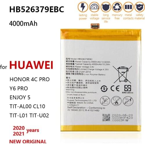 100% Original 4000mAh HB526379EBC Battery For Huawei Y6 Pro Enjoy 5 HONOR 4c pro TIT-L01 TIT-TL00 -CL00 TIT-CL10