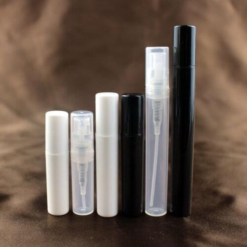 50pcs/lot 2ml 3ml 4ml 5ml Empty Plastic Spray Bottle Makeup Perfume Atomizer Mist Sprayer Clear White Black Color